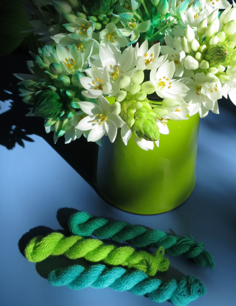 Green-flowers-and-merino-embroidery-thread